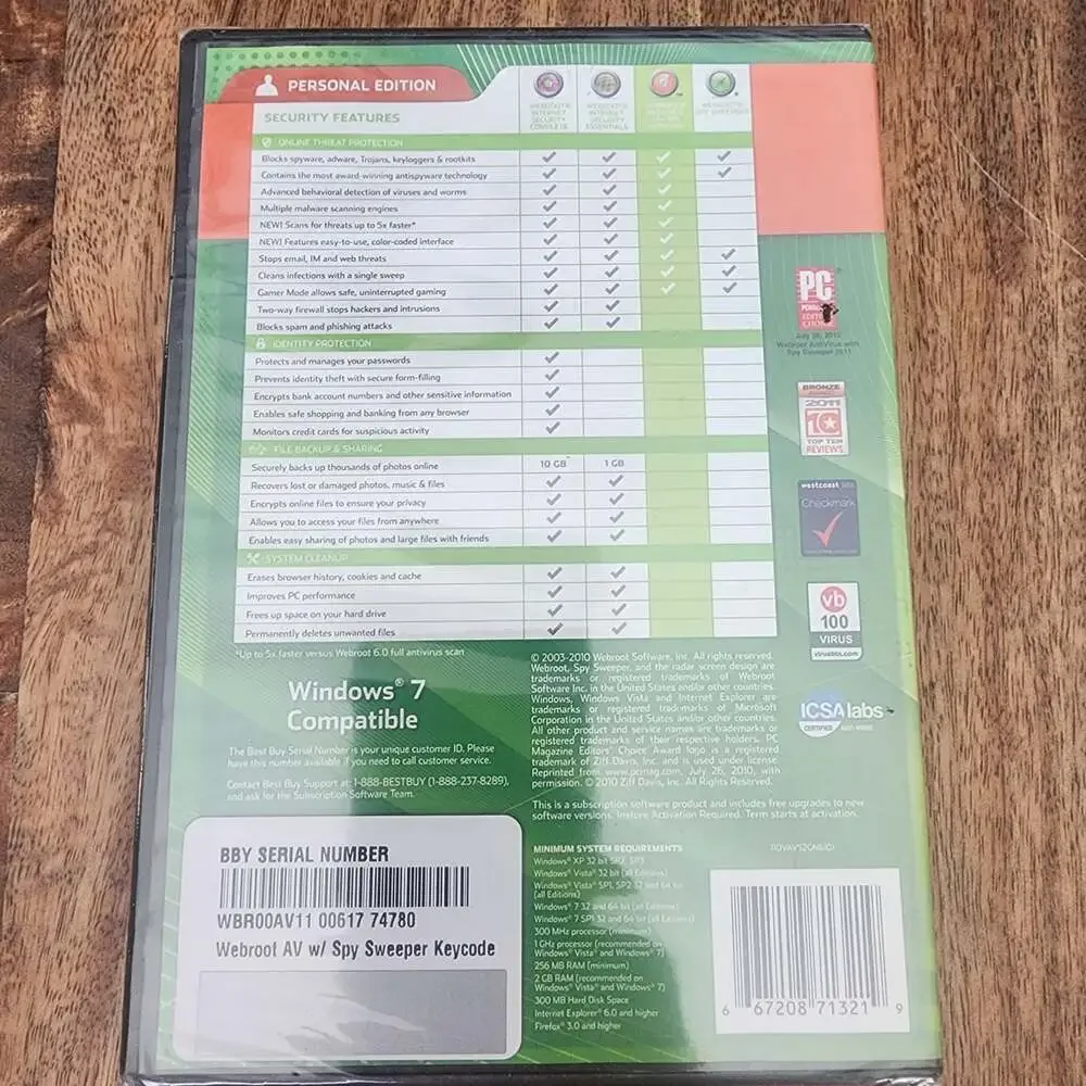Webroot Antivirus With Spy Sweeper Personal Security Windows 7 PC New Sealed